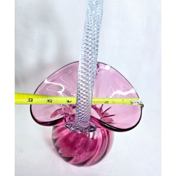 Vintage Rossi Cranberry Glass Swirl Basket Vase with tight twist handle - Picture 3 of 8